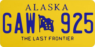 AK license plate GAW925