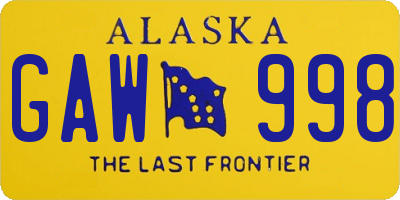 AK license plate GAW998