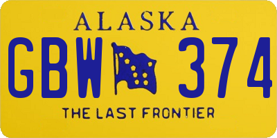 AK license plate GBW374
