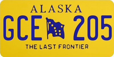 AK license plate GCE205