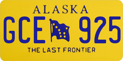 AK license plate GCE925