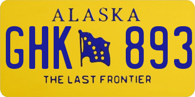 AK license plate GHK893