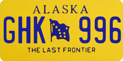 AK license plate GHK996
