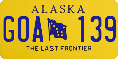 AK license plate GOA139