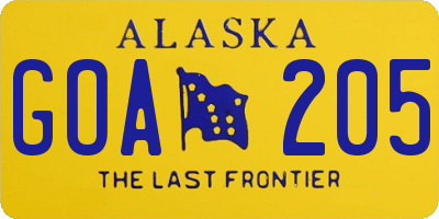 AK license plate GOA205