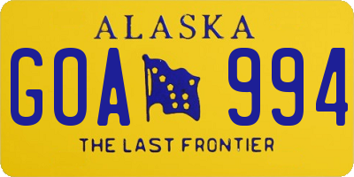 AK license plate GOA994