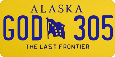 AK license plate GOD305