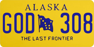 AK license plate GOD308