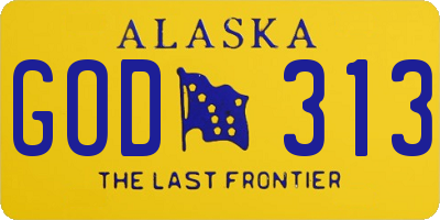 AK license plate GOD313