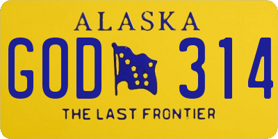AK license plate GOD314