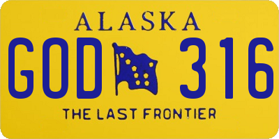 AK license plate GOD316