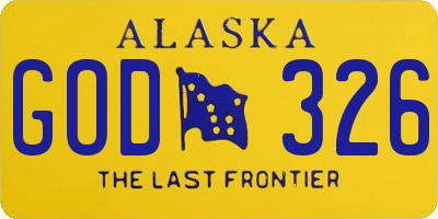 AK license plate GOD326