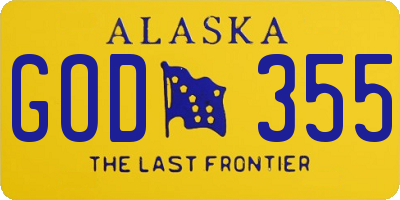 AK license plate GOD355