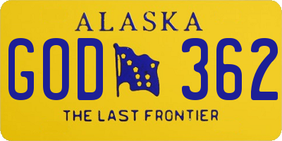 AK license plate GOD362