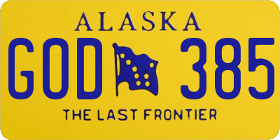 AK license plate GOD385