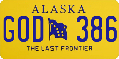 AK license plate GOD386
