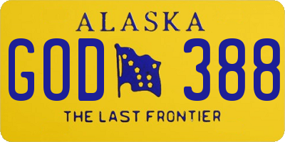 AK license plate GOD388