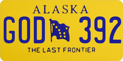AK license plate GOD392