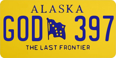 AK license plate GOD397