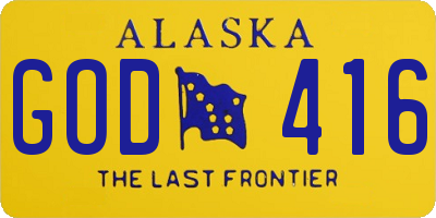 AK license plate GOD416