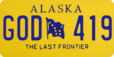 AK license plate GOD419