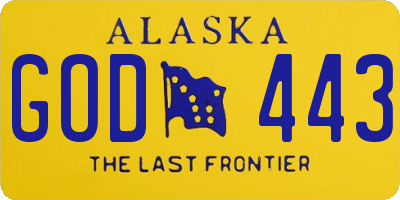 AK license plate GOD443