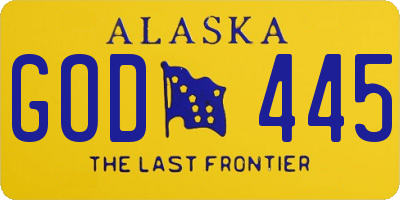 AK license plate GOD445