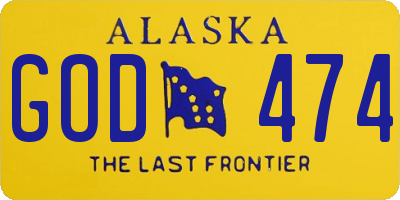 AK license plate GOD474