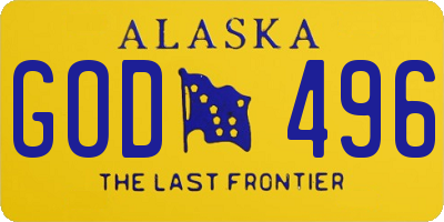 AK license plate GOD496