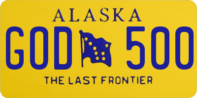 AK license plate GOD500