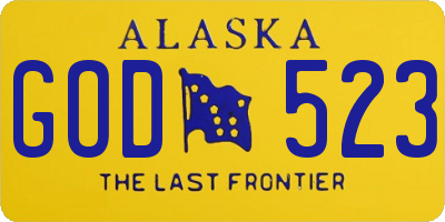 AK license plate GOD523