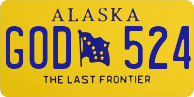 AK license plate GOD524