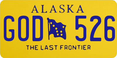 AK license plate GOD526