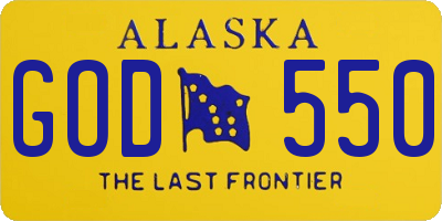 AK license plate GOD550