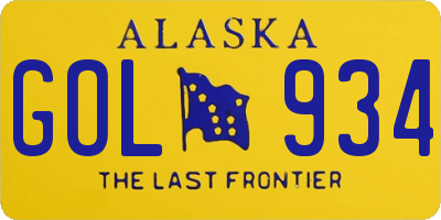 AK license plate GOL934