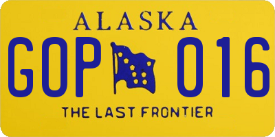AK license plate GOP016