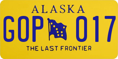 AK license plate GOP017