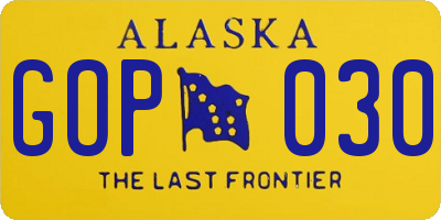 AK license plate GOP030