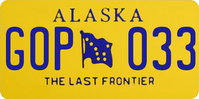 AK license plate GOP033