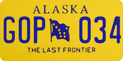 AK license plate GOP034