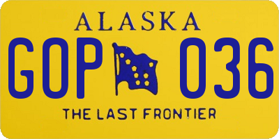 AK license plate GOP036