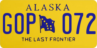 AK license plate GOP072