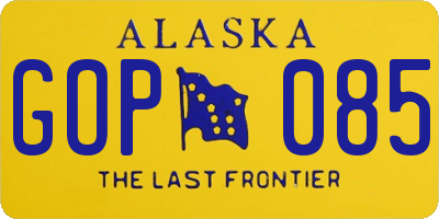 AK license plate GOP085