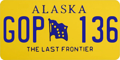 AK license plate GOP136