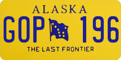 AK license plate GOP196