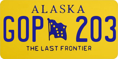 AK license plate GOP203