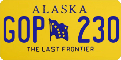 AK license plate GOP230