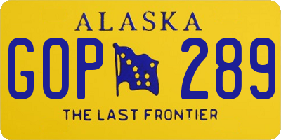 AK license plate GOP289