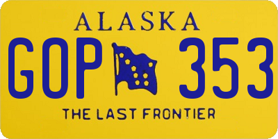 AK license plate GOP353