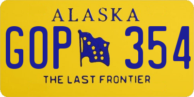 AK license plate GOP354